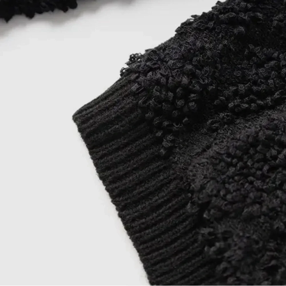 SWEATERS- Black Boucle Cardigan Sweater With Gold Buttons - Picture 7 of 8
